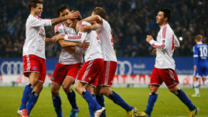 x of Hamburg and x of Schalke compete for the ball during the Bundesliga match of Hamburger SV and FC Schalke 04 at Imtech Arena on November 27, 2012 in Hamburg, Germany.